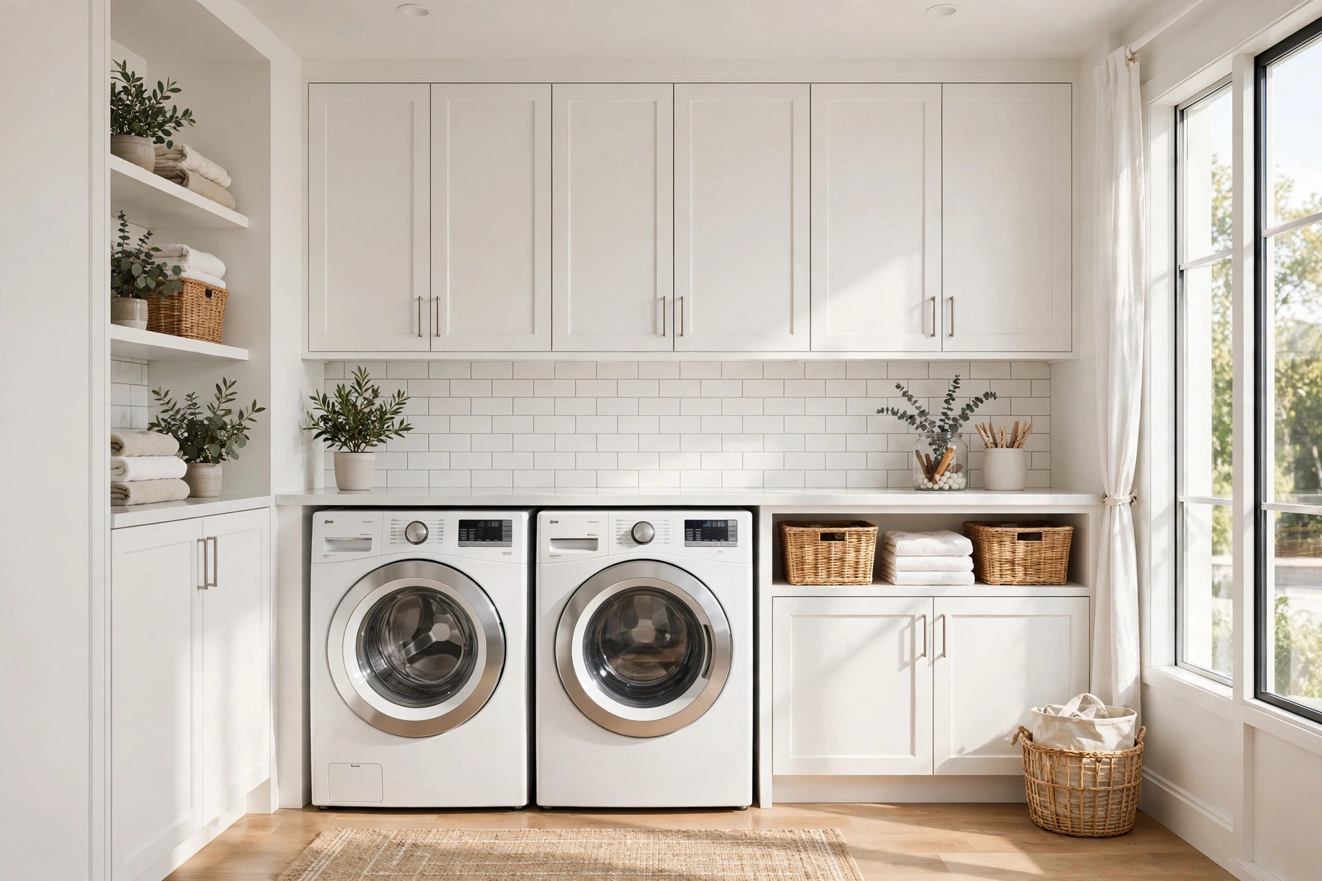 Bright laundry room with modern washer and dryer